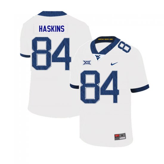 Men's West Virginia Mountaineers NCAA #84 Jovani Haskins White Authentic Nike 2019 Stitched College Football Jersey YL15I38WT